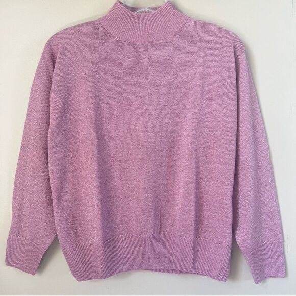 VTG Dressbarn Powder Pink Shimmer Mock Cowl  Sweater SZ XL - Picture 1 of 15